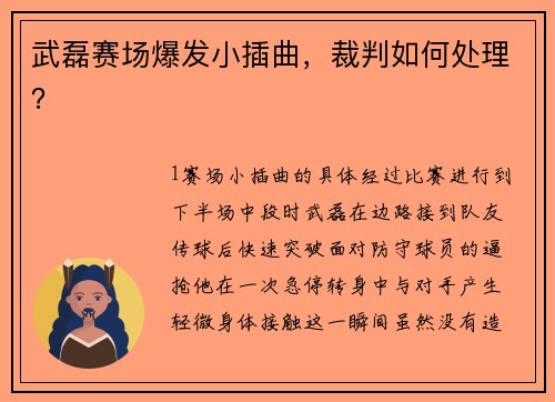 武磊赛场爆发小插曲，裁判如何处理？
